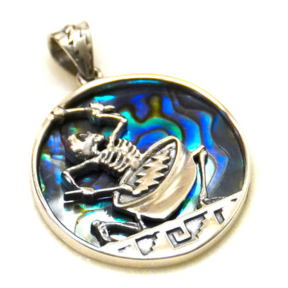 Sterling Silver & Abalone Psychopomp Drummer Pendant (1-1/8” x 1-1/2”)