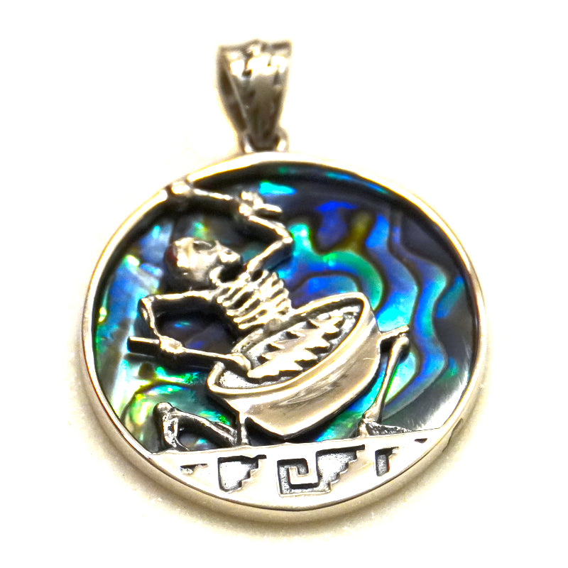 Sterling Silver & Abalone Psychopomp Drummer Pendant (1-1/8” x 1-1/2”)