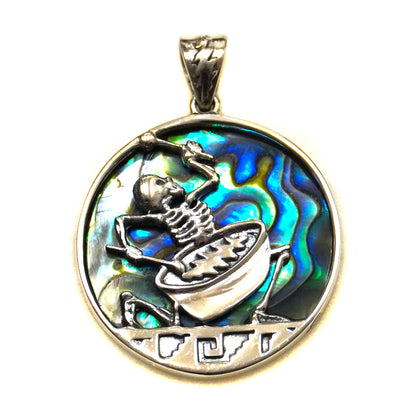 Sterling Silver & Abalone Psychopomp Drummer Pendant (1-1/8” x 1-1/2”)