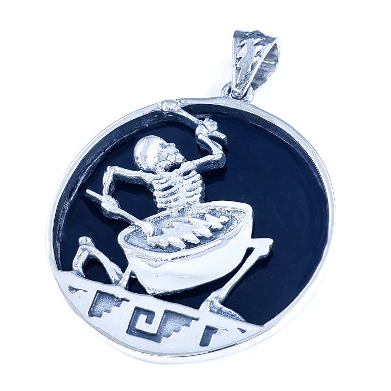 Sterling Silver & Black Mother Of Pearl Psychopomp Drummer Pendant (1-1/8” x 1-1/2”)