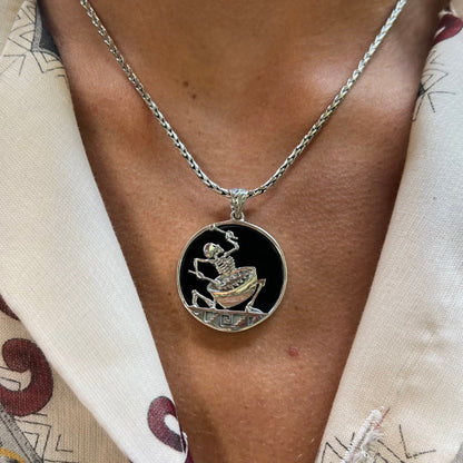 Sterling Silver & Black Mother Of Pearl Psychopomp Drummer Pendant (1-1/8” x 1-1/2”)