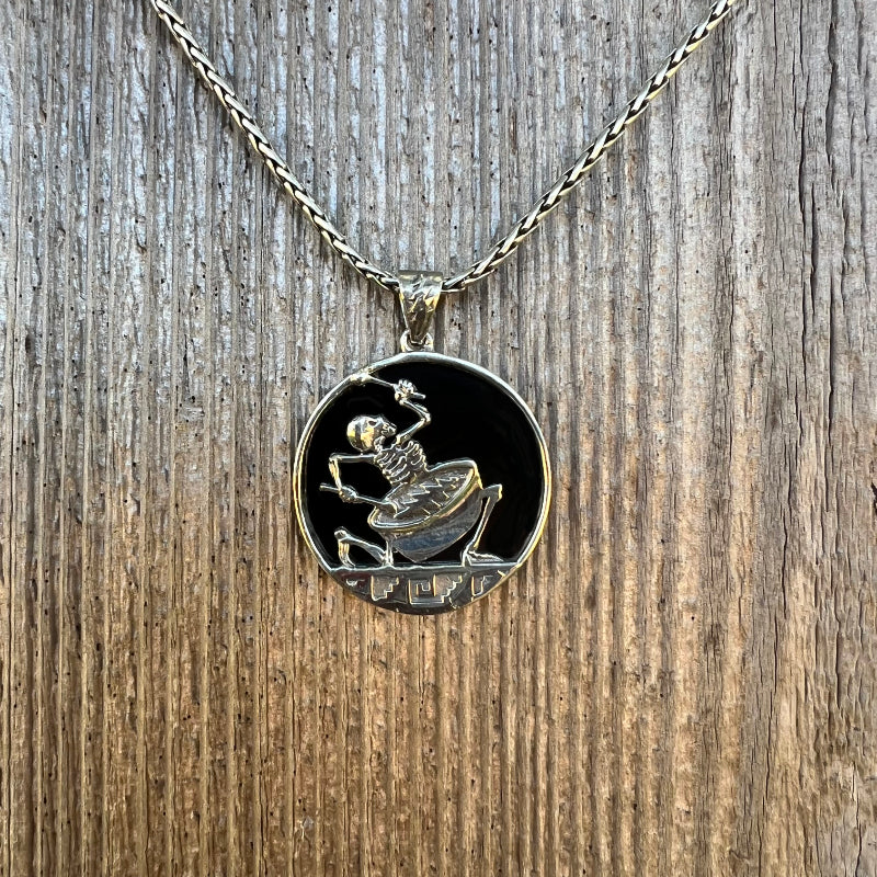 Sterling Silver & Black Mother Of Pearl Psychopomp Drummer Pendant (1-1/8” x 1-1/2”)