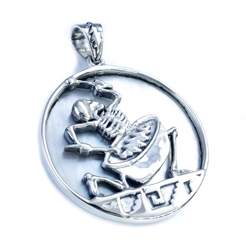 Sterling Silver & Mother Of Pearl Psychopomp Drummer Pendant (1-1/8” x 1-1/2”)