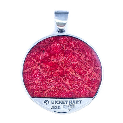 Sterling Silver & Red Coral Psychopomp Drummer Pendant (1-1/8” x 1-1/2”)