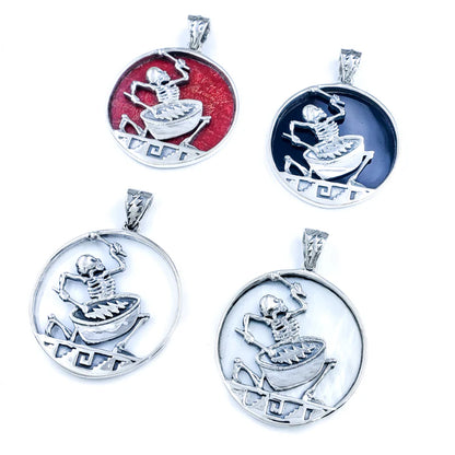 Sterling Silver & Red Coral Psychopomp Drummer Pendant (1-1/8” x 1-1/2”)
