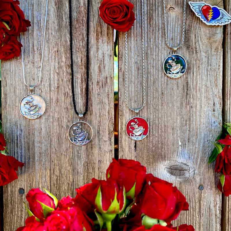 Sterling Silver & Red Coral Psychopomp Drummer Pendant (1-1/8” x 1-1/2”)