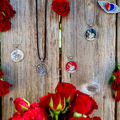 Sterling Silver & Red Coral Psychopomp Drummer Pendant (1-1/8” x 1-1/2”)